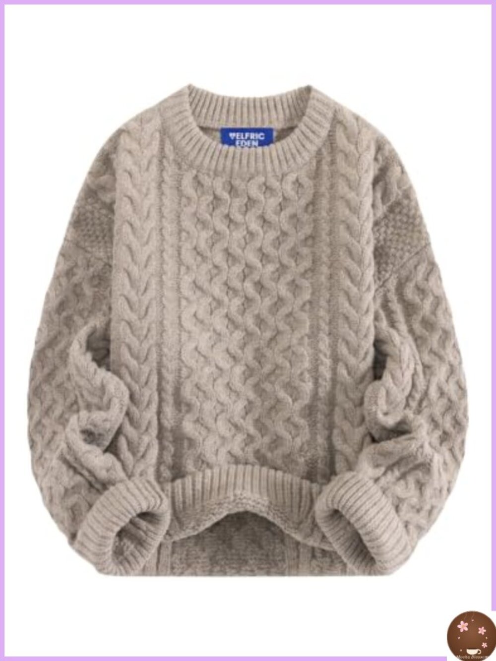 Oversized Chunky Cable Knit Crew Neck Sweater Pullover Loose Fit